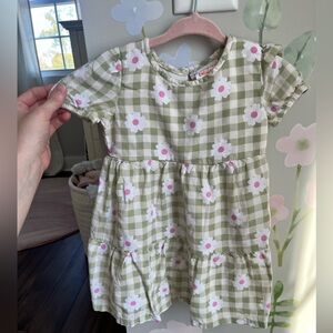 Girls green plaid floral dress